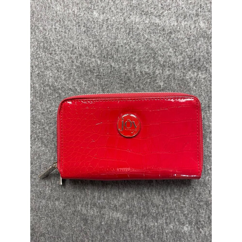 New Joy Mangano Red Croc Embossed Wallet 2 Wrap-Around Zippers With Card Slots
